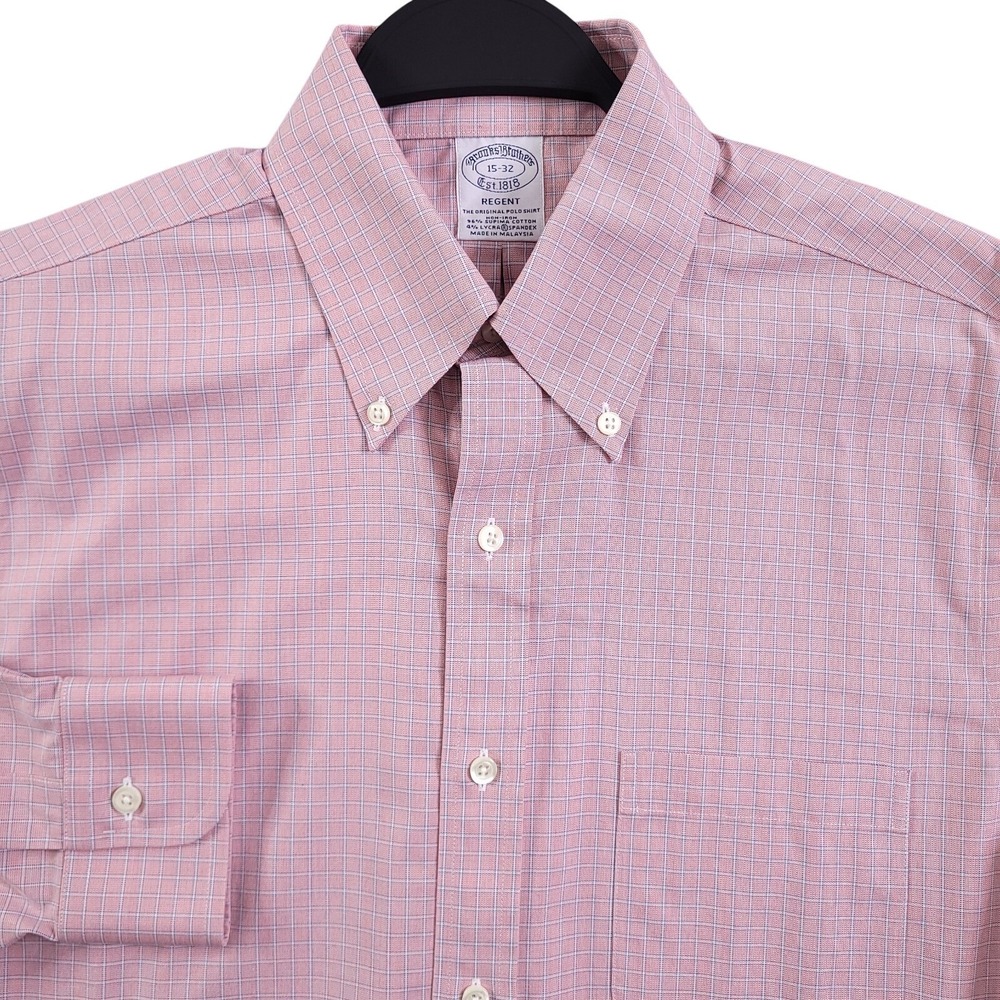 Brooks Brothers Dress Shirt 15 32 Regent Non Iron Red Check Stretch Button Down